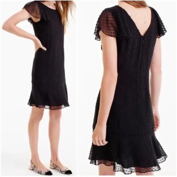 J. Crew Flutter Sleeve Silk Blend Clip Dot Dress - Picture 1 of 6